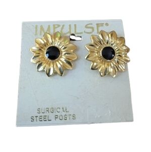 Vintage 90s Impulse Gold Tone Floral Daisy Studs Hypoallergenic Retro